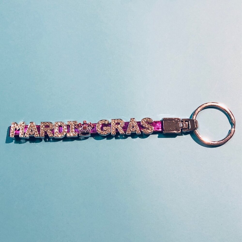 Mardi Gras Rhinestone Keychain In Silver & Purple